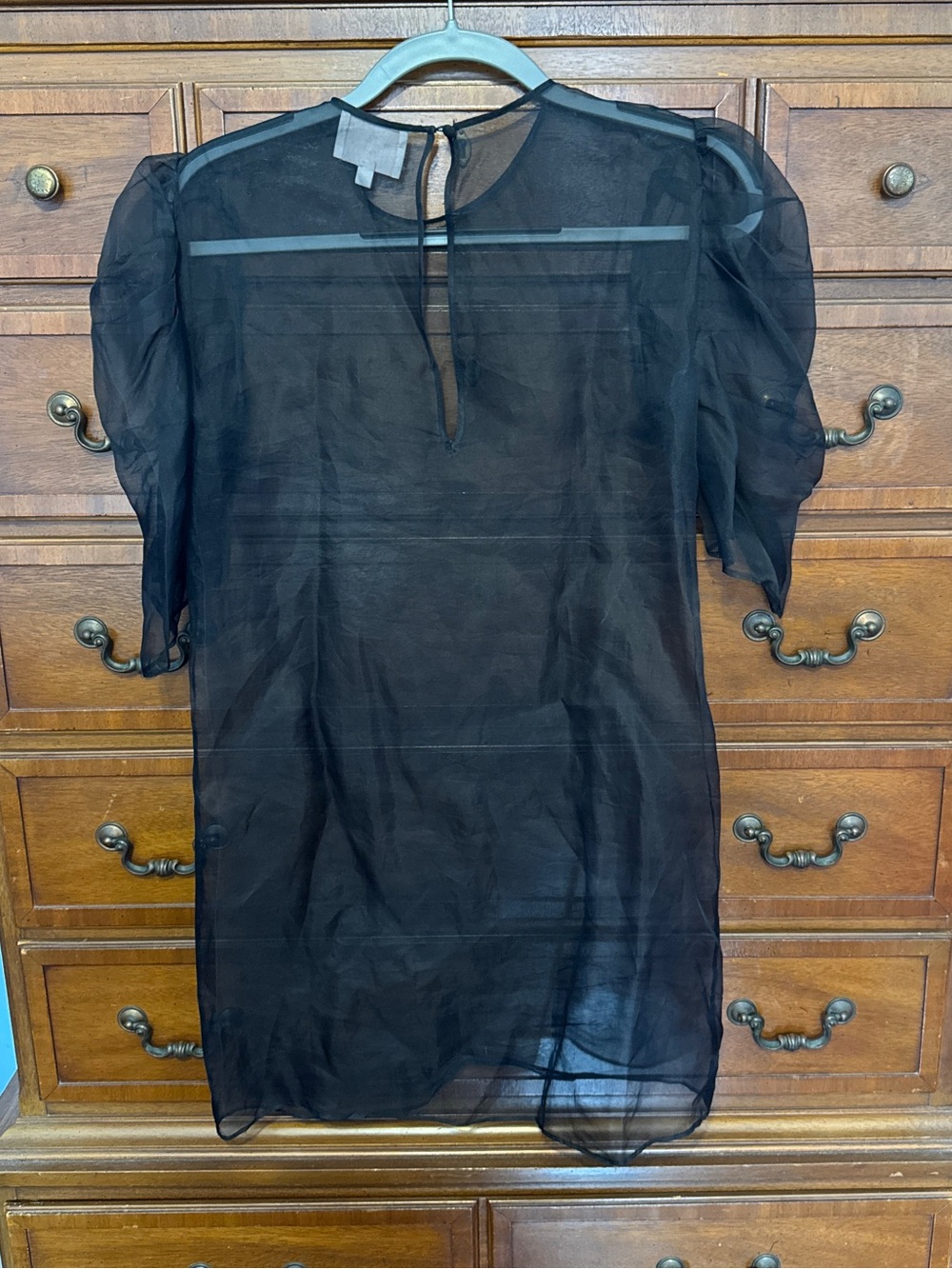Cinq à Sept Erin Organza Puff Sleeve Silk Black Mini Dress Size 2 Sheer Y2K - Picture 5 of 8